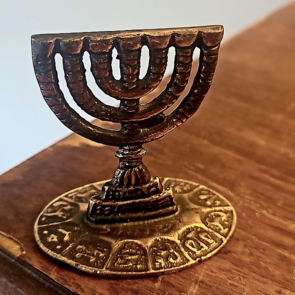 Authentic marked 7 branch Miniture Ten tribes Menorah relic Made in Israel